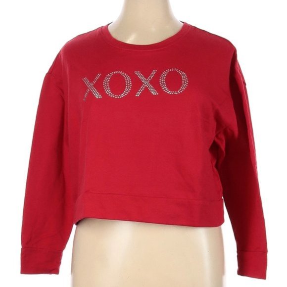 XOXO Tops - XOXO Juniors Red Crop Rhinestone Sweatshirt